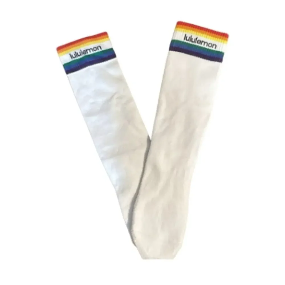 Lululemon Daily Stride White Rainbow Crew Socks Size Medium Women's 7-9 Mens 5-7